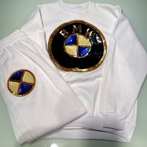BMW White Sweatshirt with Blue and Gold Logo